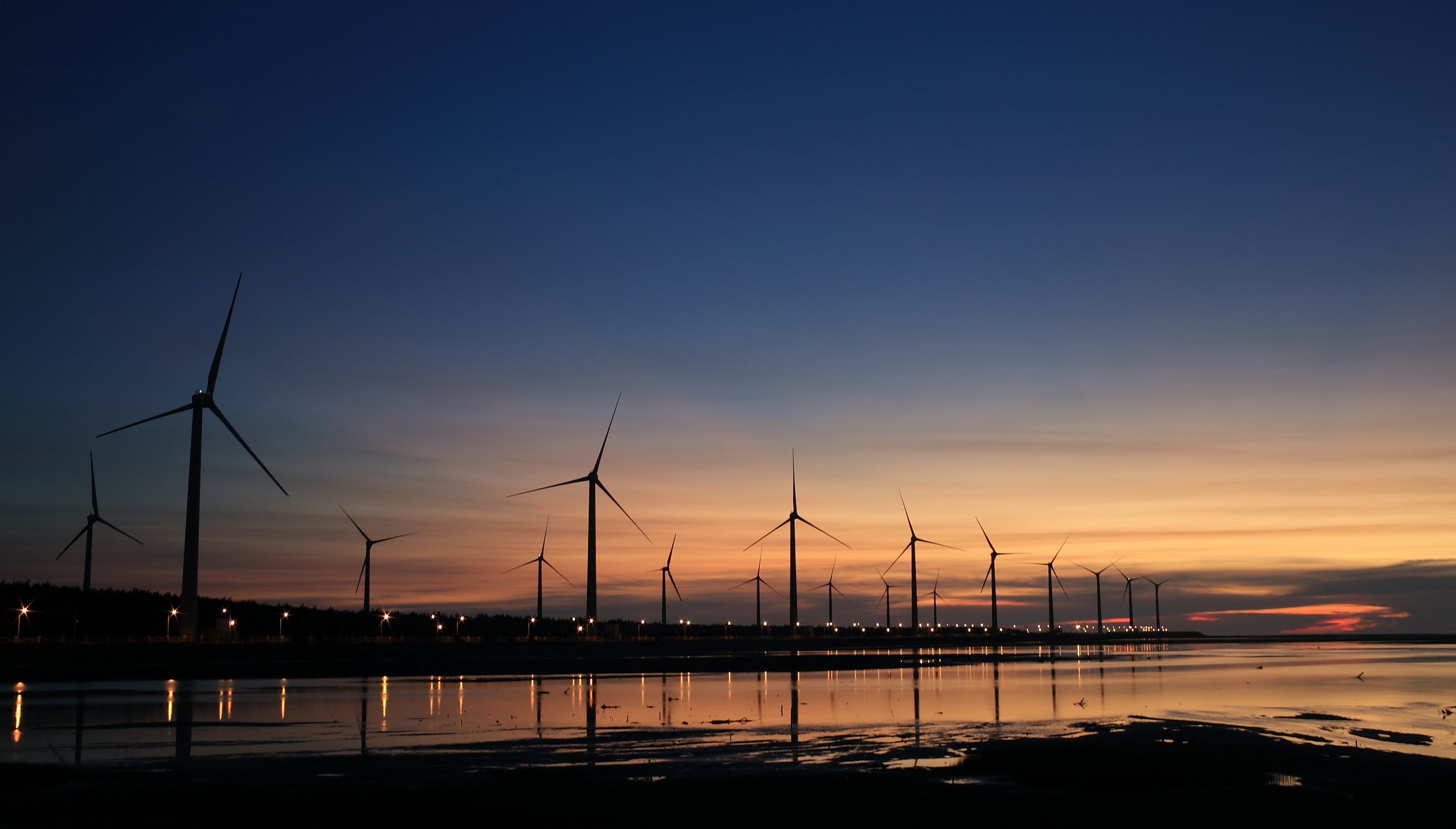 Wind farm at dusk